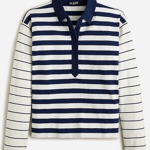 J. Crew Navy and White Striped Long-Sleeve Polo Top